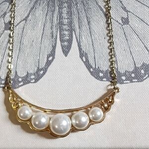 Gold Pearl Accent Crescent Necklace - Women Jewelry
